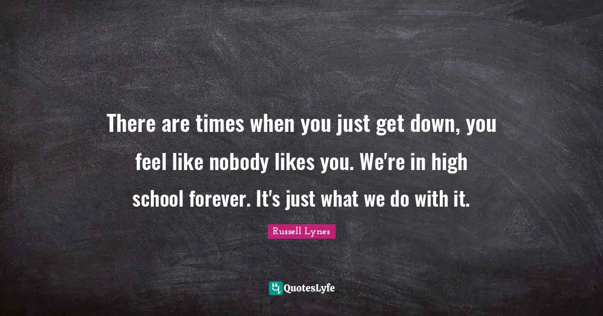There are times when you just get down, you feel like nobody likes you. We're in high school forever. It's just what we do with it.