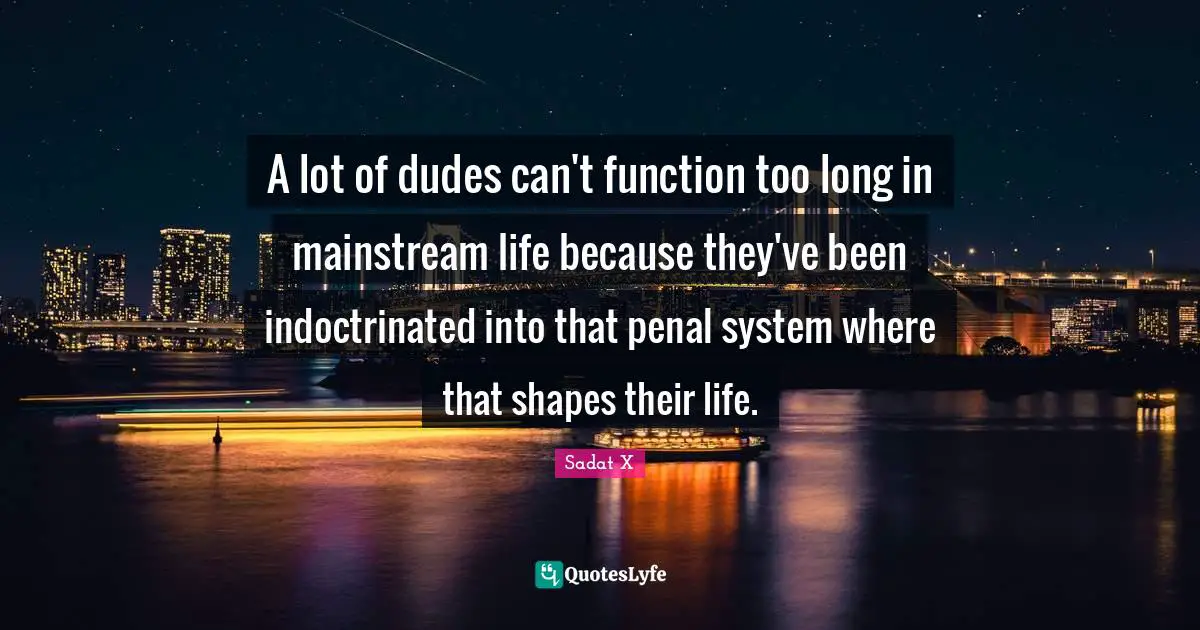 A lot of dudes can't function too long in mainstream life because they've been indoctrinated into that penal system where that shapes their life.