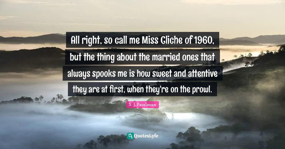 All right, so call me Miss Cliche of 1960, but the thing about the married ones that always spooks me is how sweet and attentive they are at first, when they're on the prowl.