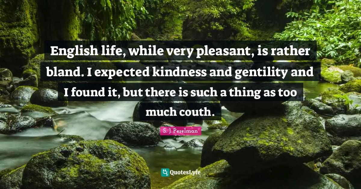 English life, while very pleasant, is rather bland. I expected kindness and gentility and I found it, but there is such a thing as too much couth.