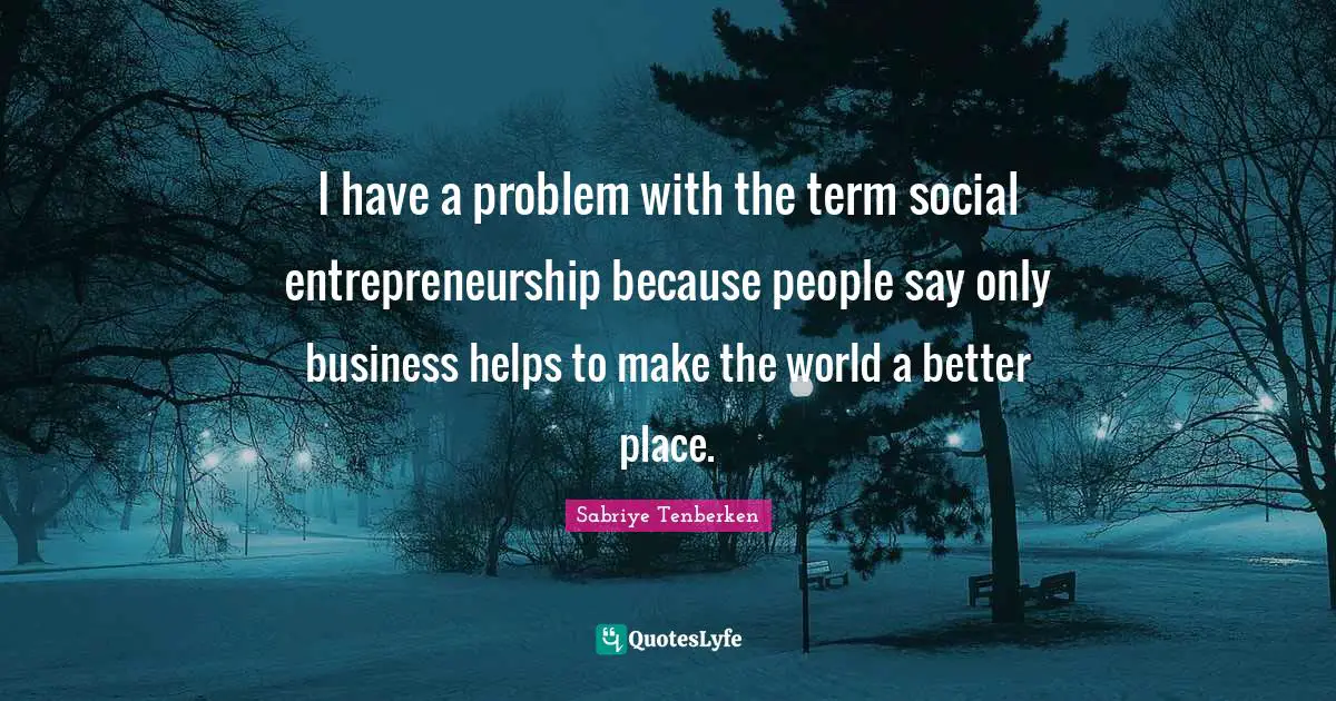 Entrepreneurship Quotes: "I have a problem with the term social entrepreneurship because people say only business helps to make the world a better place."
