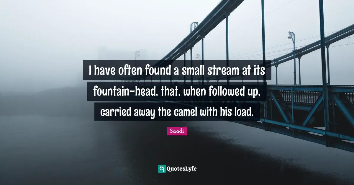 Fountain Quotes: "I have often found a small stream at its fountain-head, that, when followed up, carried away the camel with his load."
