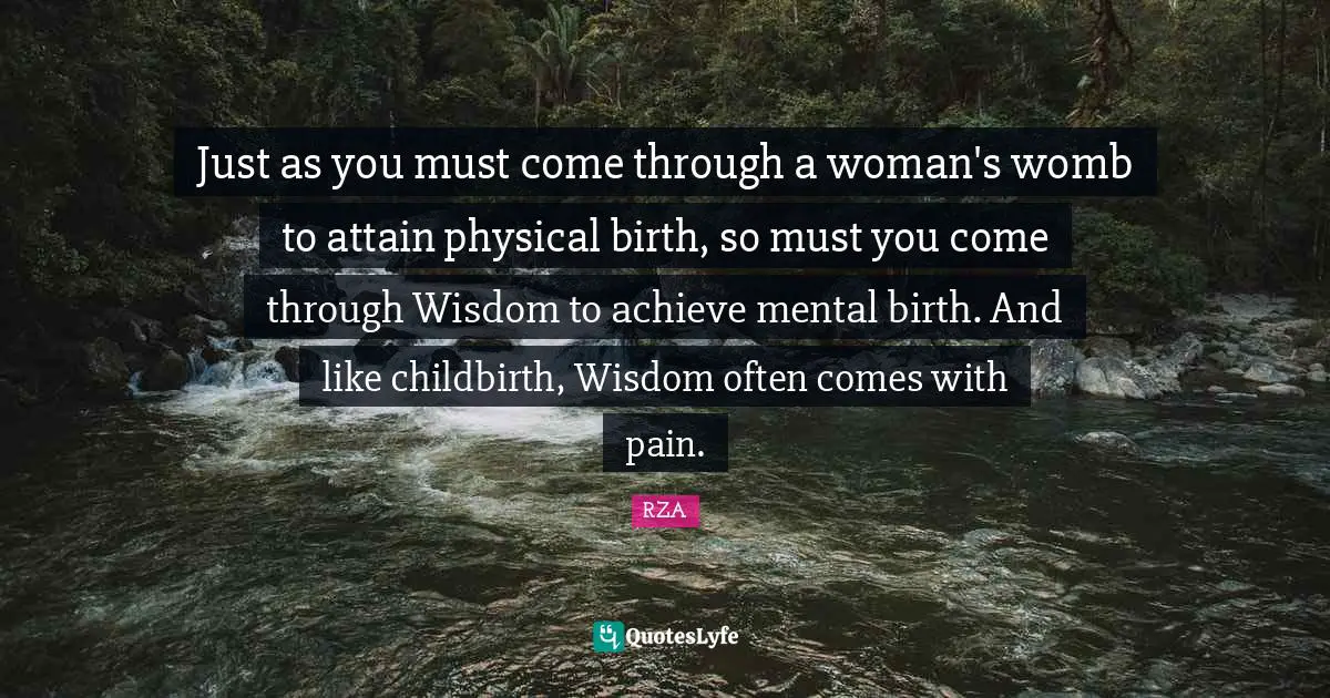 Just as you must come through a woman's womb to attain physical birth, so must you come through Wisdom to achieve mental birth. And like childbirth, Wisdom often comes with pain.