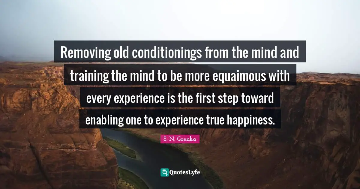 Removing old conditionings from the mind and training the mind to be more equaimous with every experience is the first step toward enabling one to experience true happiness.