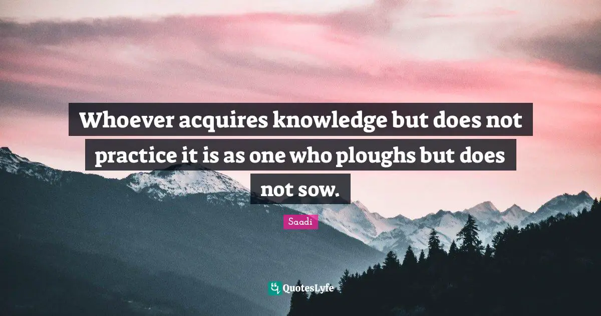 Saadi Quotes: "Whoever acquires knowledge but does not practice it is as one who ploughs but does not sow."