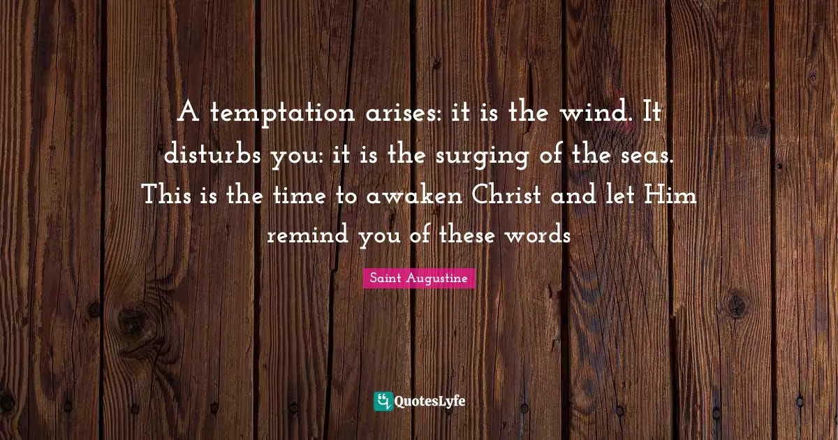 A temptation arises: it is the wind. It disturbs you: it is the surging of the seas. This is the time to awaken Christ and let Him remind you of these words