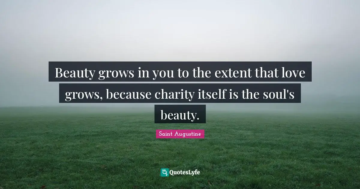 Beauty grows in you to the extent that love grows, because charity itself is the soul's beauty.