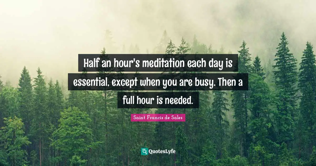 Saint Francis de Sales Quotes: Half an hour's meditation each day is essential, except when you are busy. Then a full hour is needed.