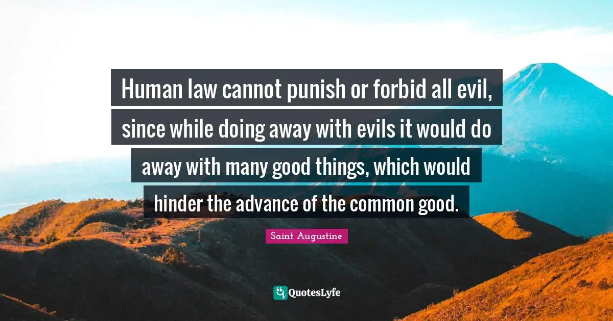 Common Good Quotes: "Human law cannot punish or forbid all evil, since while doing away with evils it would do away with many good things, which would hinder the advance of the common good."