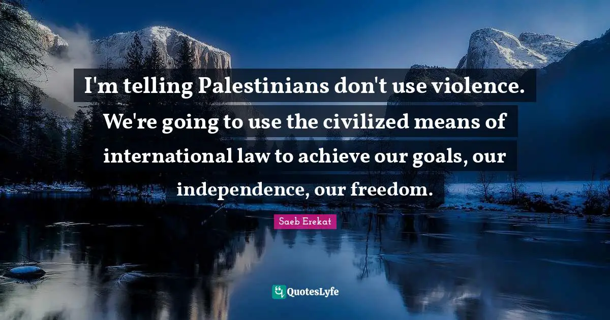 I'm telling Palestinians don't use violence. We're going to use the civilized means of international law to achieve our goals, our independence, our freedom.