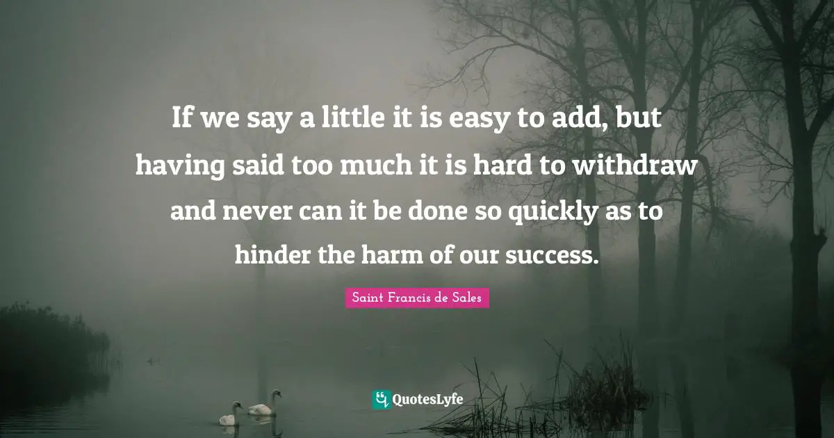 If we say a little it is easy to add, but having said too much it is hard to withdraw and never can it be done so quickly as to hinder the harm of our success.