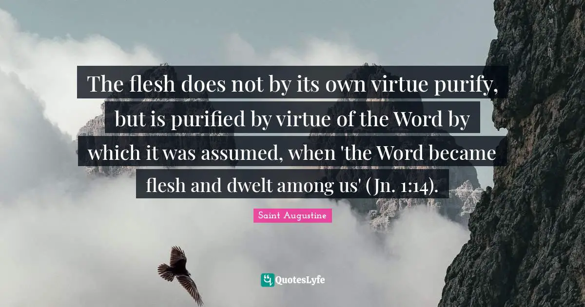 The flesh does not by its own virtue purify, but is purified by virtue of the Word by which it was assumed, when 'the Word became flesh and dwelt among us' (Jn. 1:14).