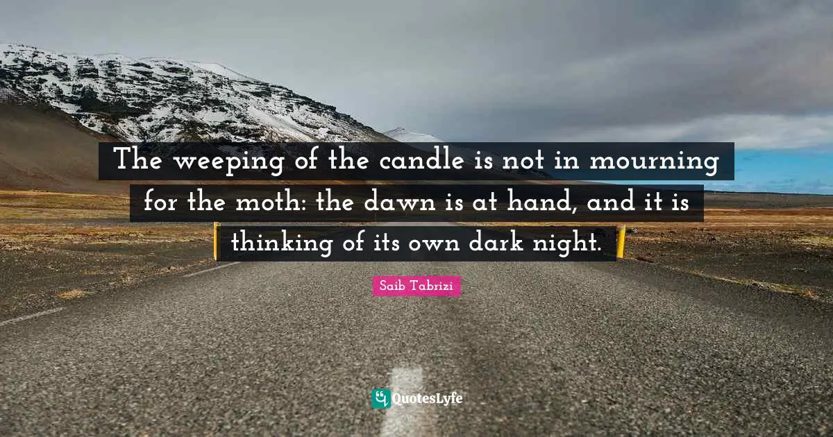 The weeping of the candle is not in mourning for the moth: the dawn is at hand, and it is thinking of its own dark night.