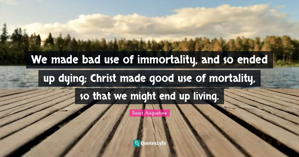 We made bad use of immortality, and so ended up dying; Christ made good use of mortality, so that we might end up living.
