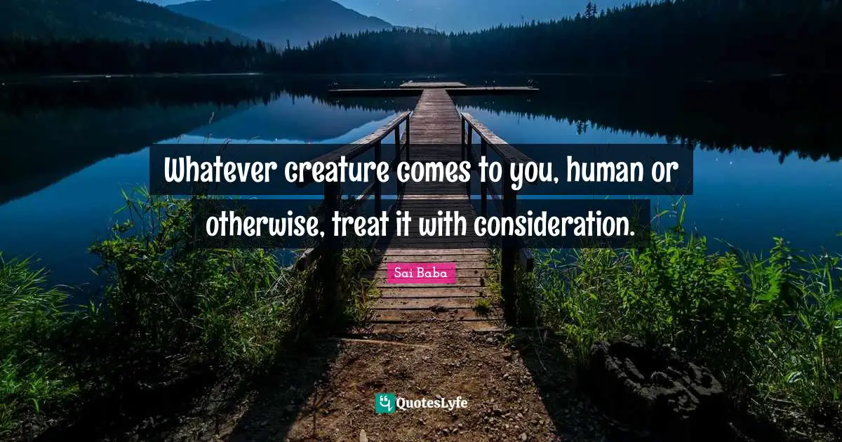 Whatever creature comes to you, human or otherwise, treat it with consideration.