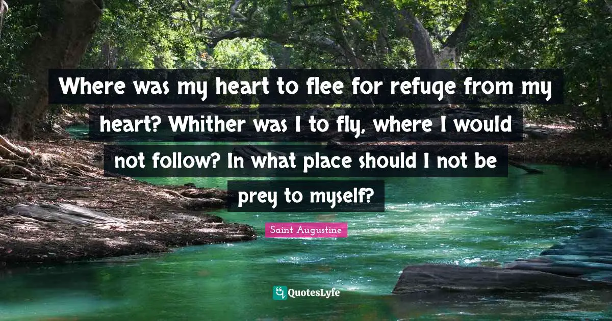 Where was my heart to flee for refuge from my heart? Whither was I to fly, where I would not follow? In what place should I not be prey to myself?