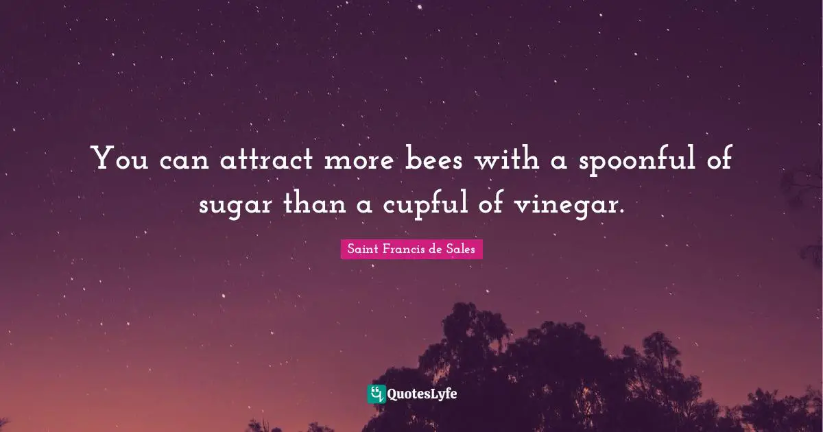 Saint Francis de Sales Quotes: You can attract more bees with a spoonful of sugar than a cupful of vinegar.