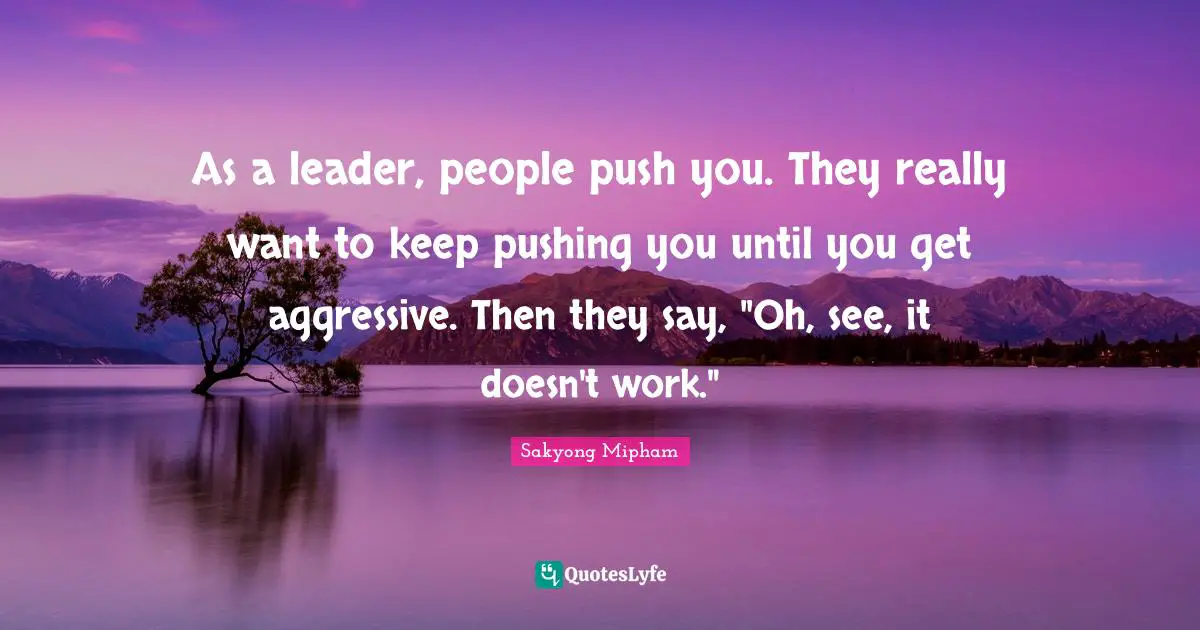 As a leader, people push you. They really want to keep pushing you until you get aggressive. Then they say, "Oh, see, it doesn't work."