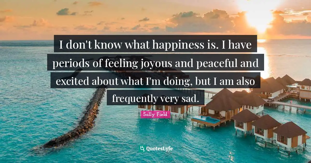 I don't know what happiness is. I have periods of feeling joyous and peaceful and excited about what I'm doing, but I am also frequently very sad.