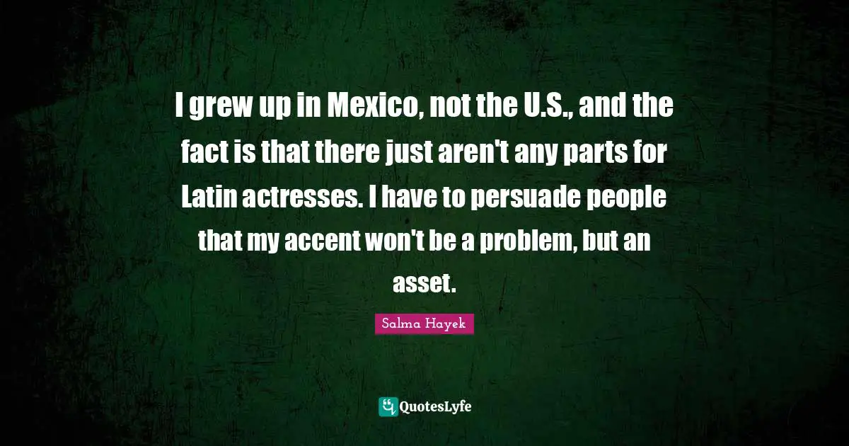 I grew up in Mexico, not the U.S., and the fact is that there just aren't any parts for Latin actresses. I have to persuade people that my accent won't be a problem, but an asset.