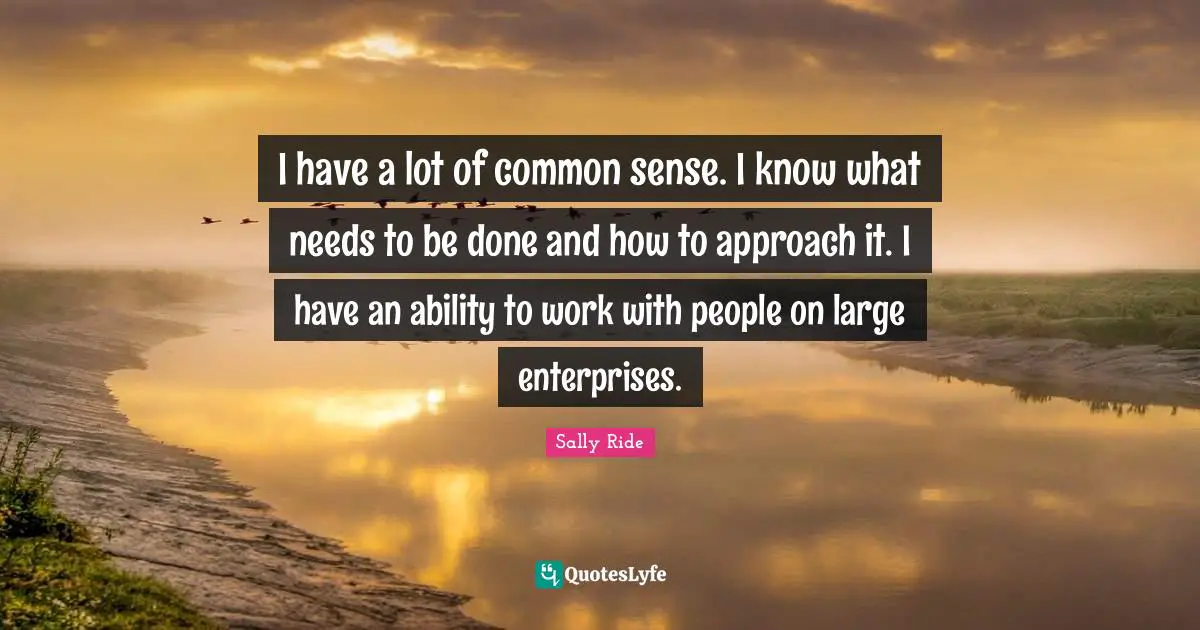 Sally Ride Quotes: "I have a lot of common sense. I know what needs to be done and how to approach it. I have an ability to work with people on large enterprises."