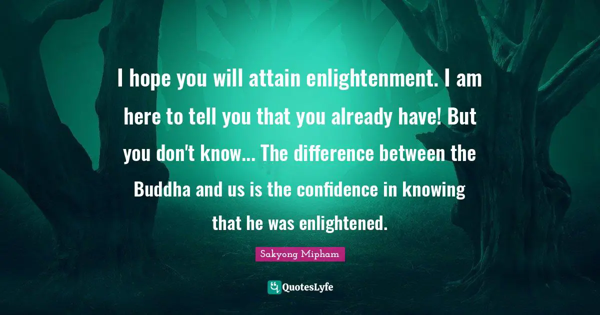 I hope you will attain enlightenment. I am here to tell you that you already have! But you don't know... The difference between the Buddha and us is the confidence in knowing that he was enlightened.