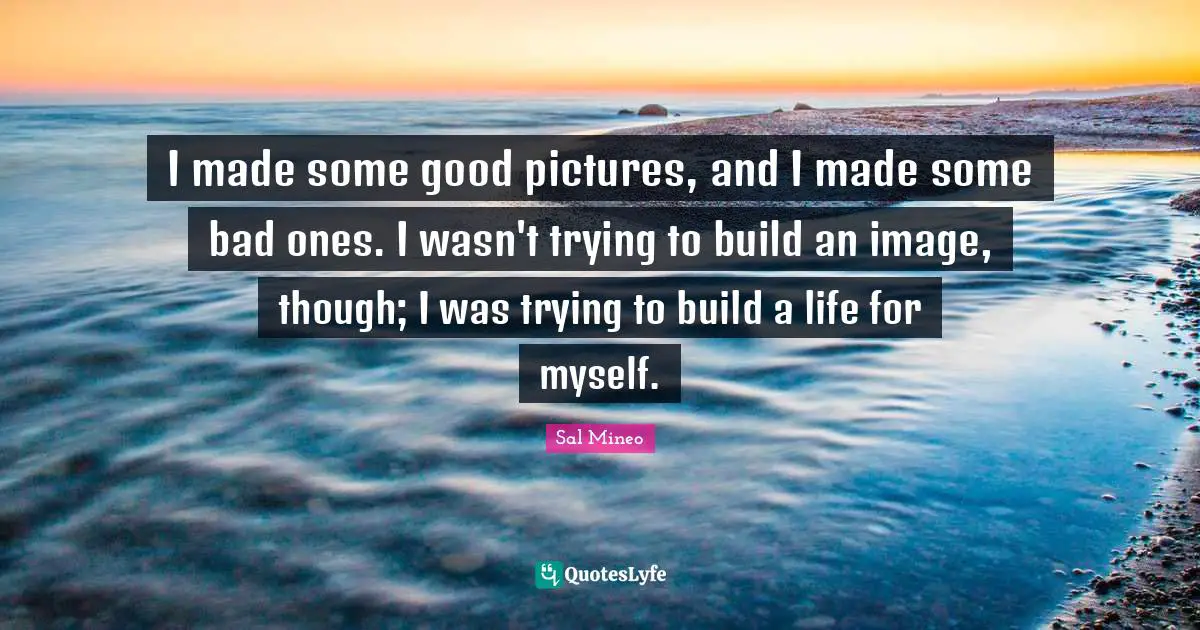 I made some good pictures, and I made some bad ones. I wasn't trying to build an image, though; I was trying to build a life for myself.