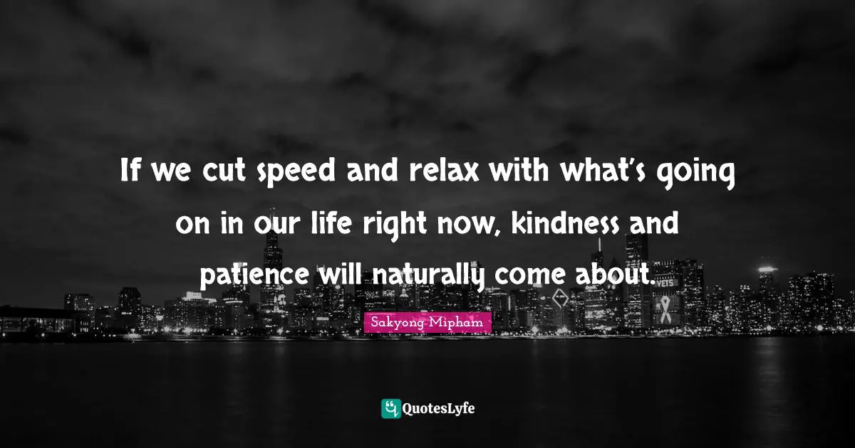 If we cut speed and relax with what’s going on in our life right now, kindness and patience will naturally come about.