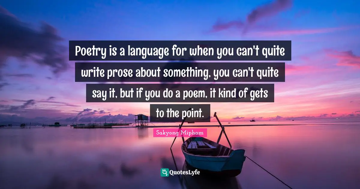 Poetry is a language for when you can't quite write prose about something, you can't quite say it, but if you do a poem, it kind of gets to the point.