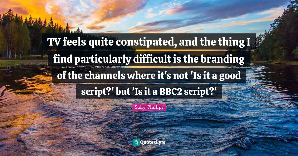 TV feels quite constipated, and the thing I find particularly difficult is the branding of the channels where it's not 'Is it a good script?' but 'Is it a BBC2 script?'