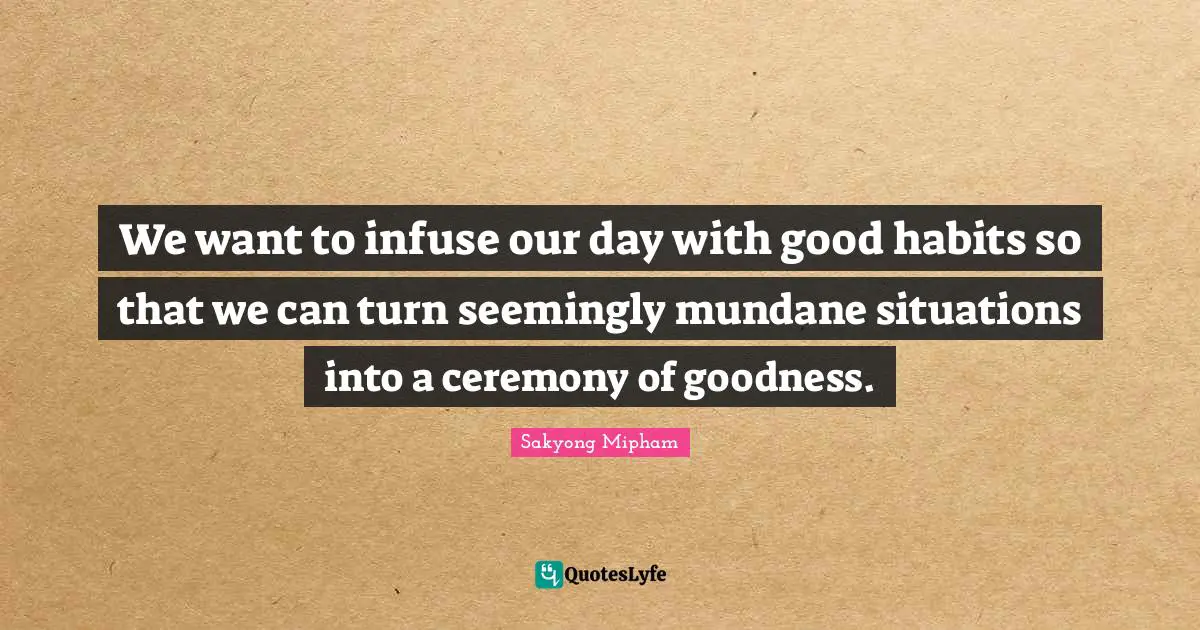 Mundane Quotes: "We want to infuse our day with good habits so that we can turn seemingly mundane situations into a ceremony of goodness."