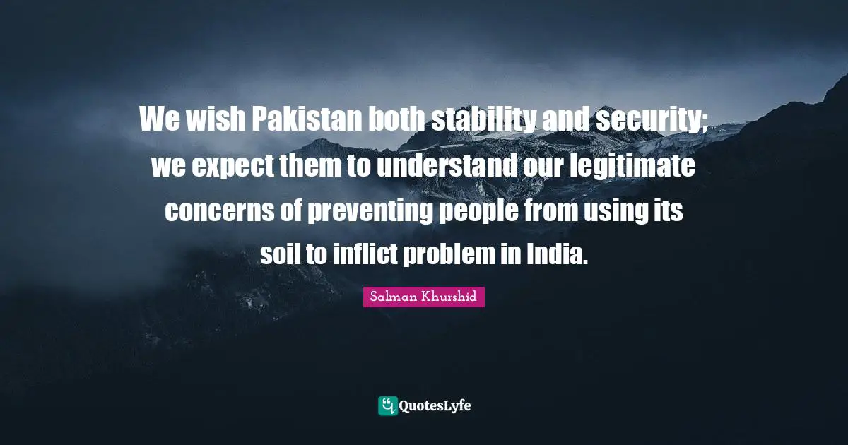 We wish Pakistan both stability and security; we expect them to understand our legitimate concerns of preventing people from using its soil to inflict problem in India.