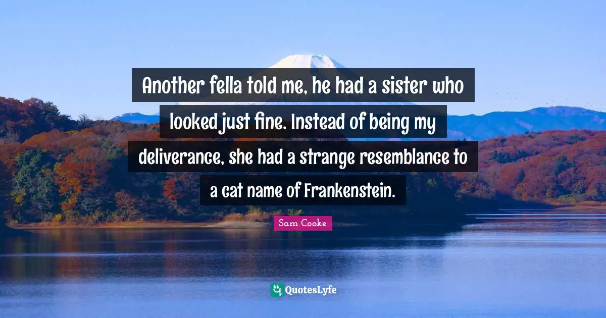 Another fella told me, he had a sister who looked just fine. Instead of being my deliverance, she had a strange resemblance to a cat name of Frankenstein.