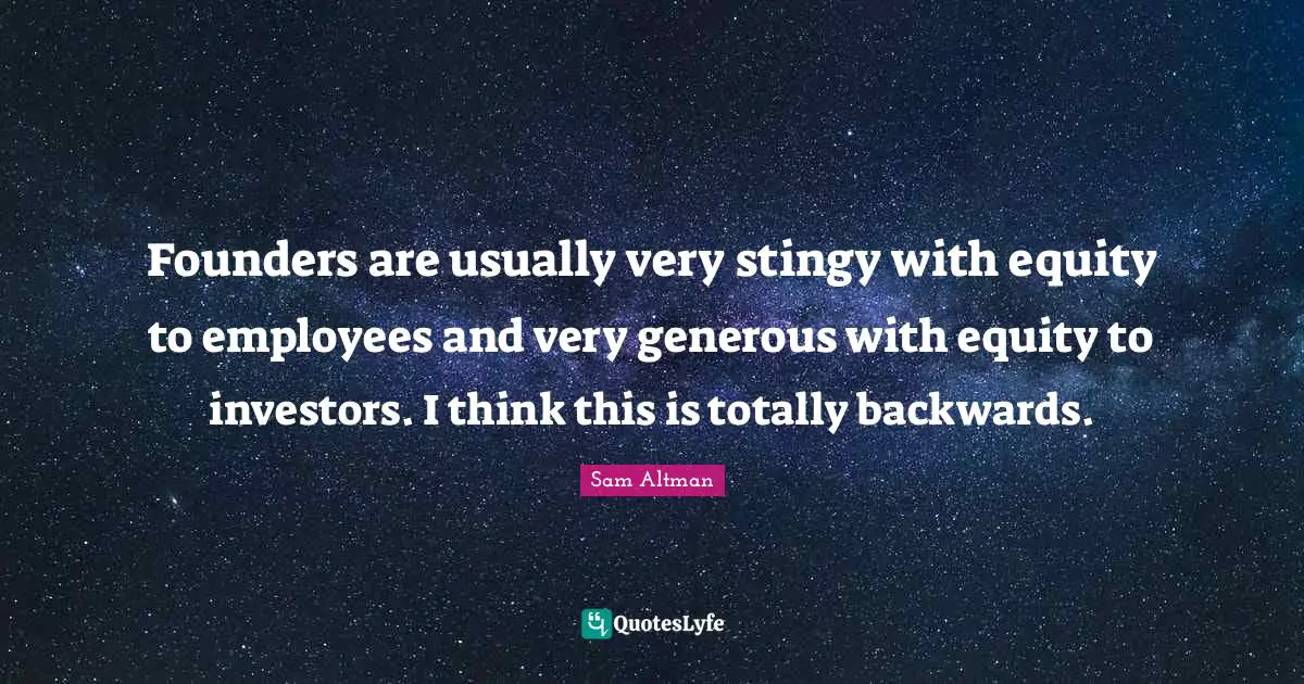 Founders are usually very stingy with equity to employees and very generous with equity to investors. I think this is totally backwards.