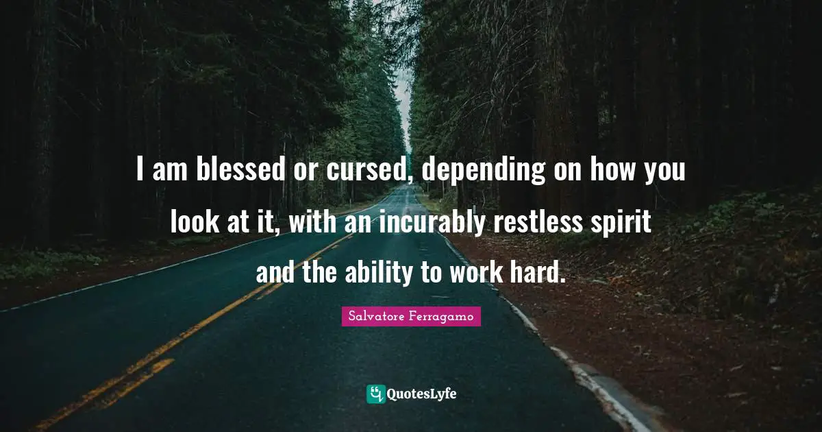 I am blessed or cursed, depending on how you look at it, with an incurably restless spirit and the ability to work hard.