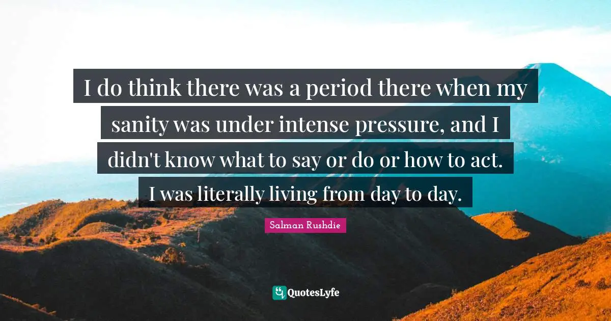 I do think there was a period there when my sanity was under intense pressure, and I didn't know what to say or do or how to act. I was literally living from day to day.