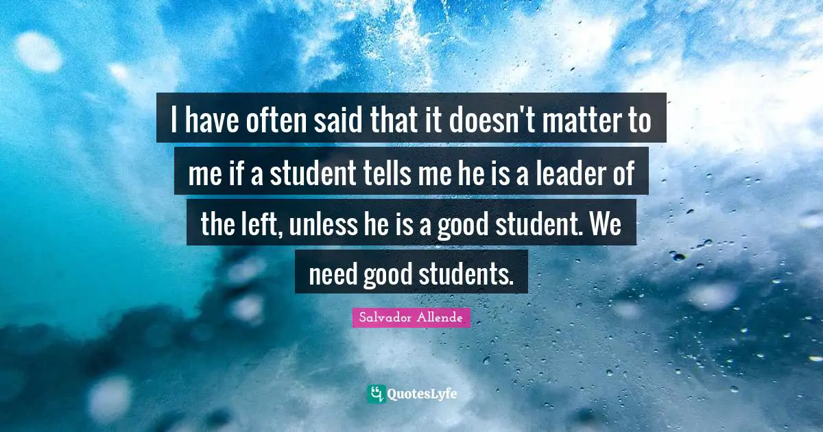 I have often said that it doesn't matter to me if a student tells me he is a leader of the left, unless he is a good student. We need good students.