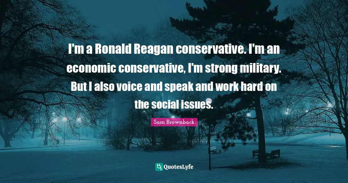 I'm a Ronald Reagan conservative. I'm an economic conservative, I'm strong military. But I also voice and speak and work hard on the social issues.