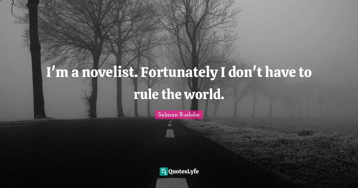 I'm a novelist. Fortunately I don't have to rule the world.