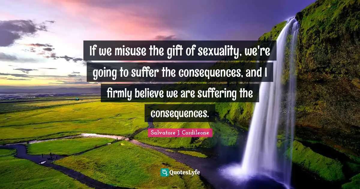 If we misuse the gift of sexuality, we're going to suffer the consequences, and I firmly believe we are suffering the consequences.