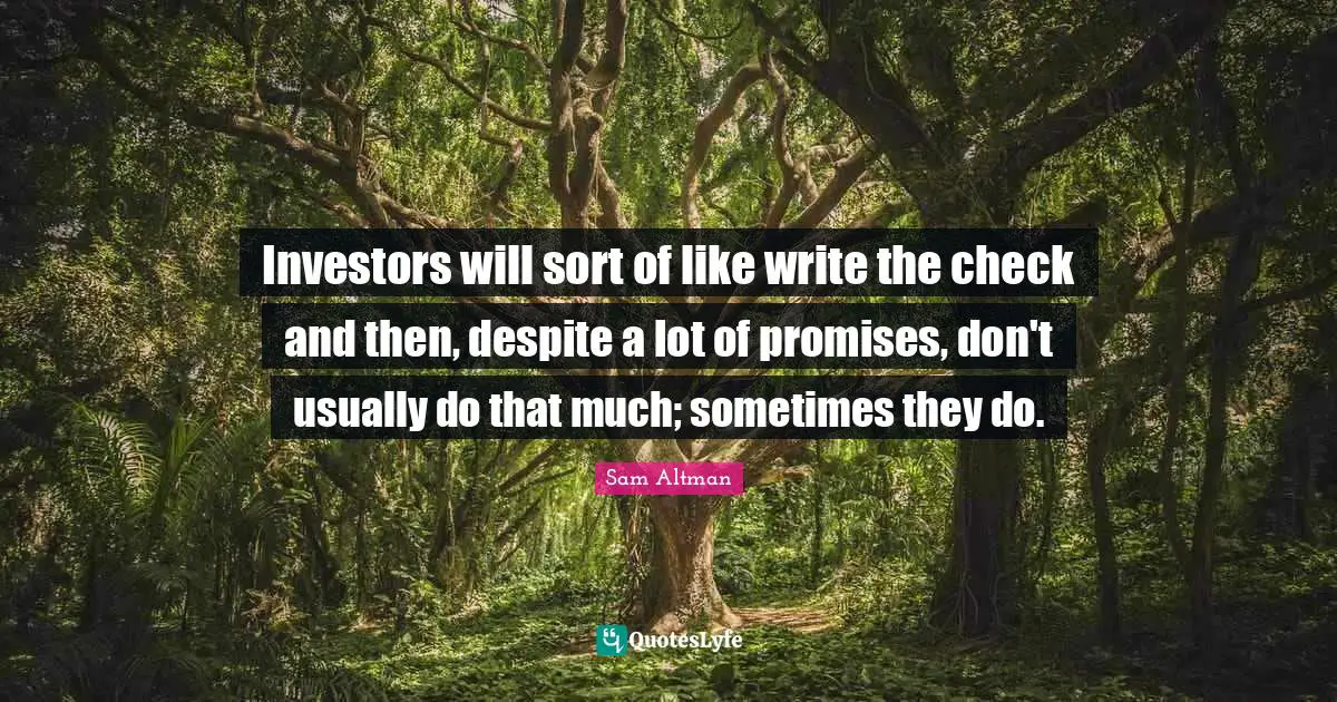 Investors will sort of like write the check and then, despite a lot of promises, don't usually do that much; sometimes they do.