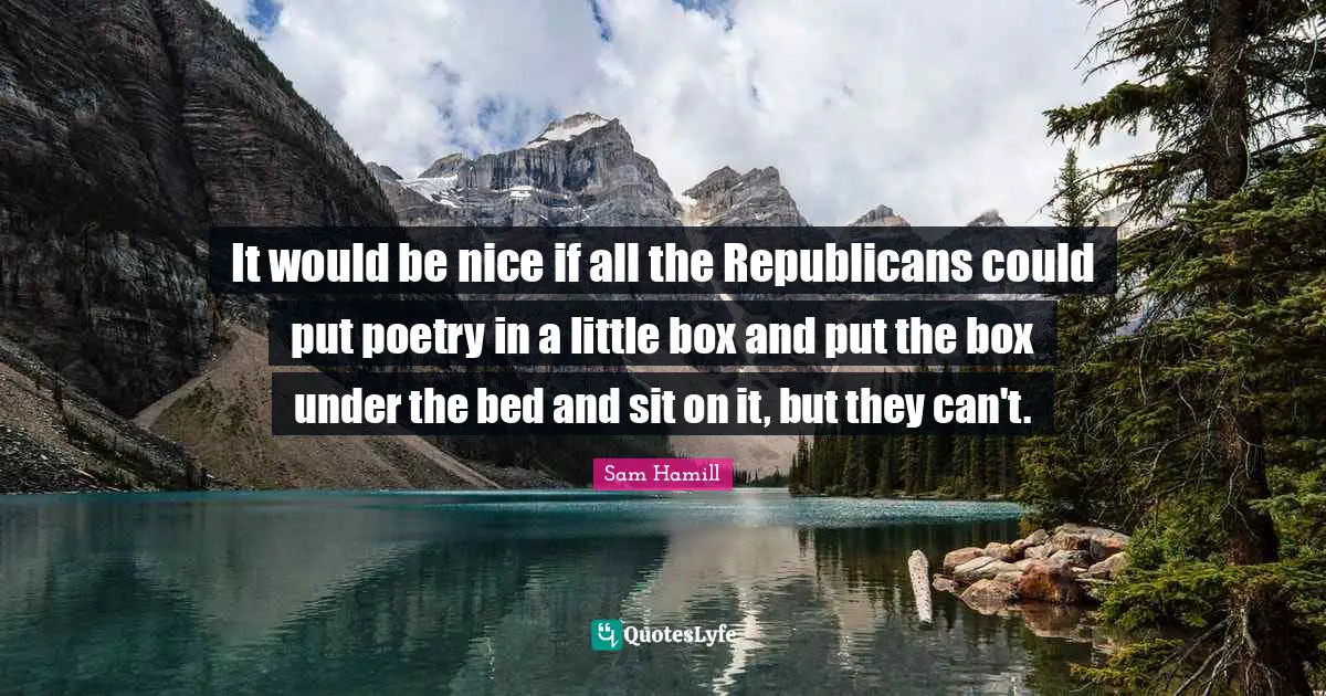 Sam Hamill Quotes: "It would be nice if all the Republicans could put poetry in a little box and put the box under the bed and sit on it, but they can't."