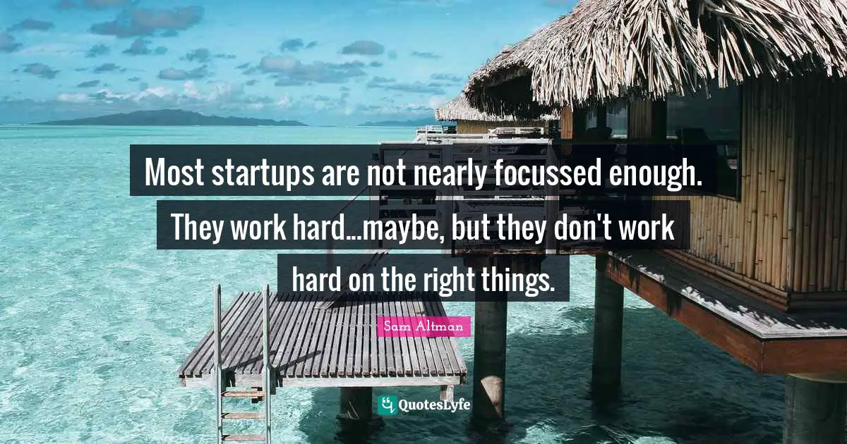 Most startups are not nearly focussed enough. They work hard...maybe, but they don't work hard on the right things.