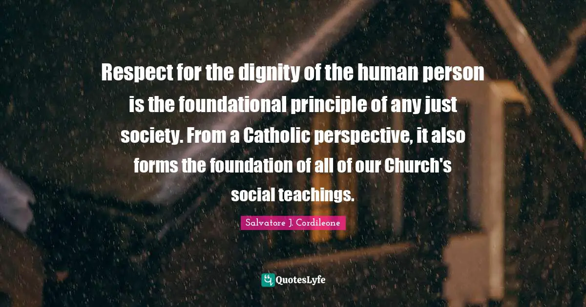 Respect for the dignity of the human person is the foundational principle of any just society. From a Catholic perspective, it also forms the foundation of all of our Church's social teachings.