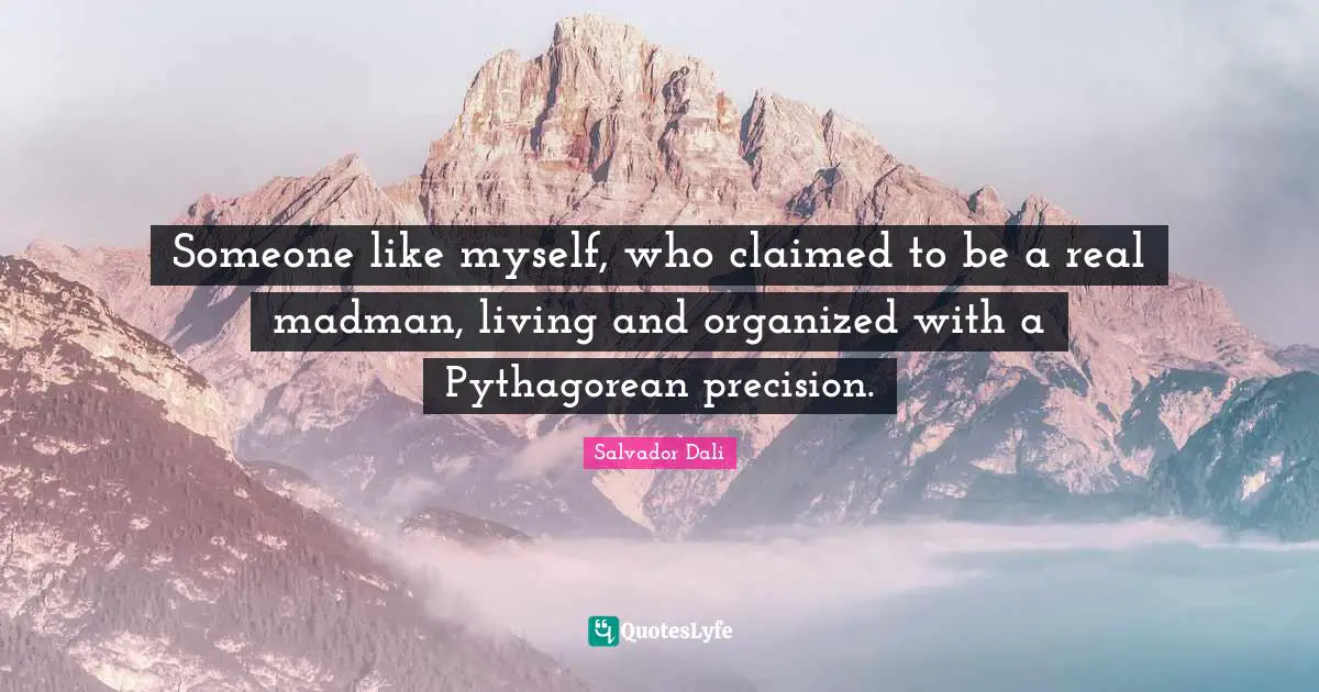 Someone like myself, who claimed to be a real madman, living and organized with a Pythagorean precision.