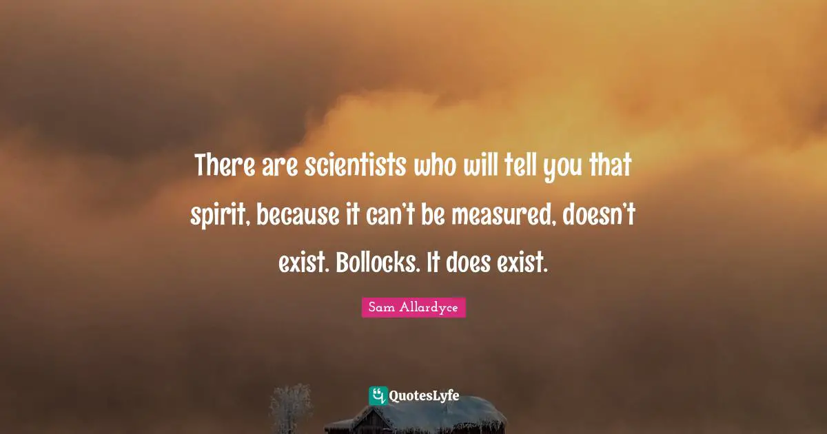 There are scientists who will tell you that spirit, because it can’t be measured, doesn’t exist. Bollocks. It does exist.