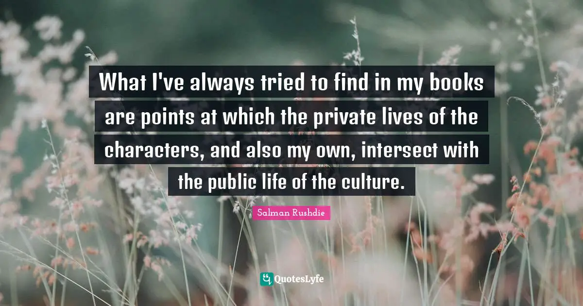 What I've always tried to find in my books are points at which the private lives of the characters, and also my own, intersect with the public life of the culture.