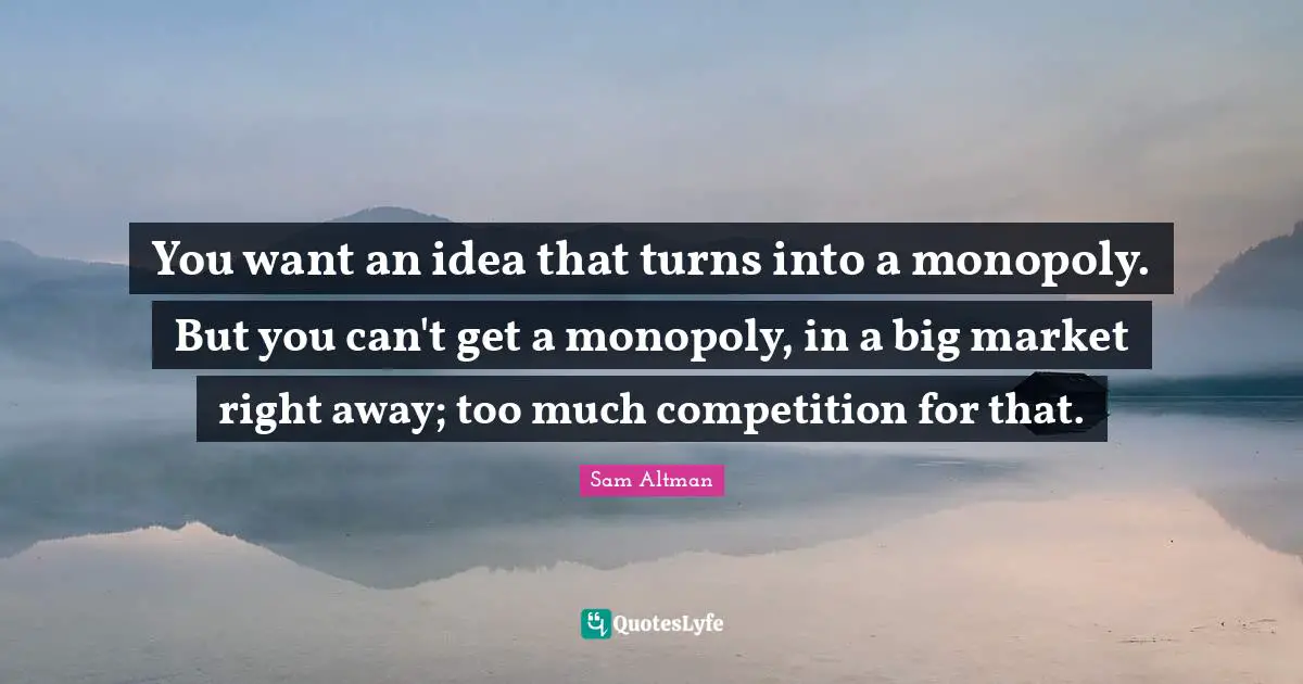 You want an idea that turns into a monopoly. But you can't get a monopoly, in a big market right away; too much competition for that.
