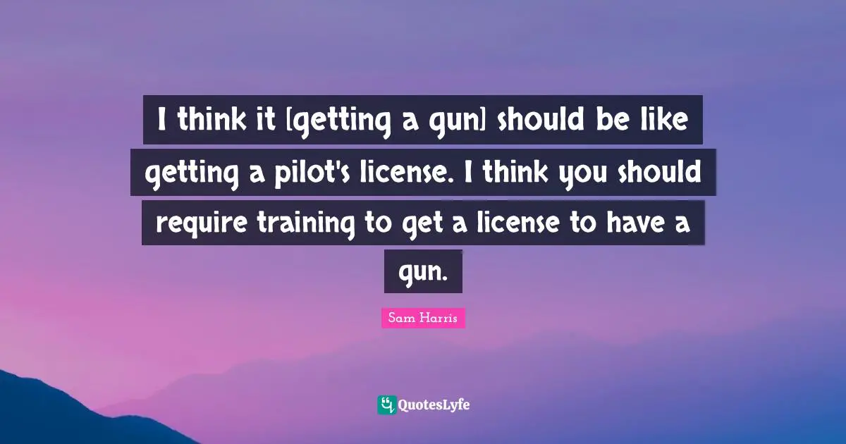 I think it [getting a gun] should be like getting a pilot's license. I think you should require training to get a license to have a gun.