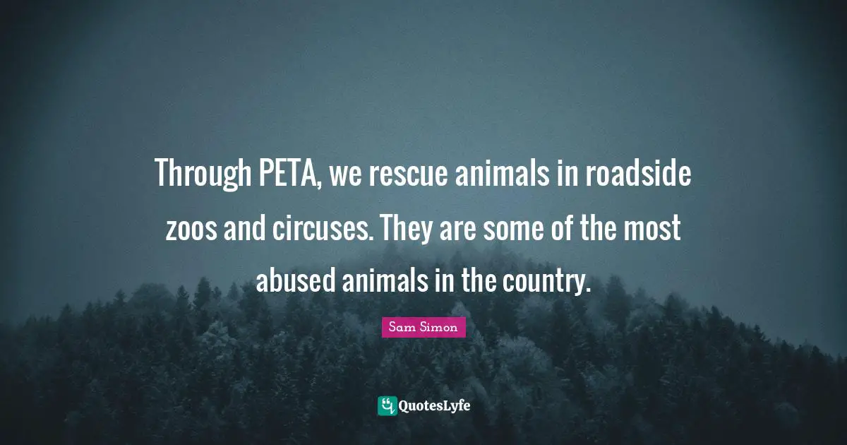 Peta Quotes: "Through PETA, we rescue animals in roadside zoos and circuses. They are some of the most abused animals in the country."